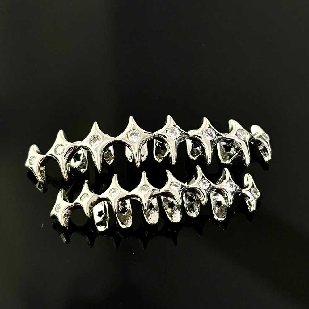 Rachelz Gothic All Star Chain Teeth Grillz Hip Hop Spiny Zircon Mouth Teeth Hat W250412