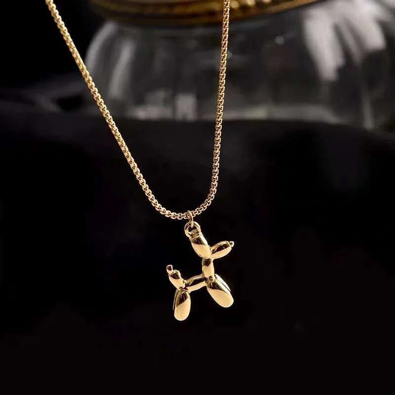 DIEYURO 316L Stainless Steel Cute Style Balloon Dog Golden Pendant Necklace Sweet Funny Clavicle Chain Unique Girl Birthday Gift