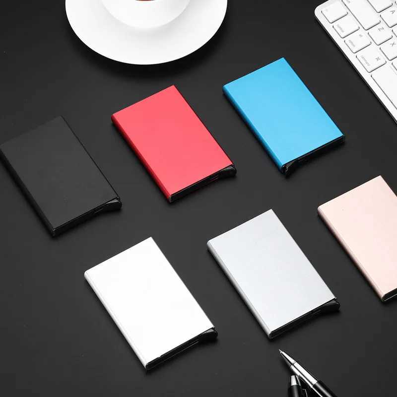 Anti theft ID card holder mini door cardboard box thin aluminum metal wallet pocket box bank womens card box Z250411