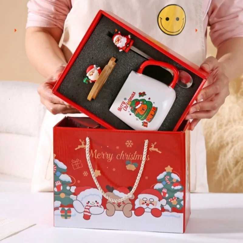 Christmas Cute Christmas gift with lid high appearance level Santa Claus reindeer ceramic gift box cup Y251112