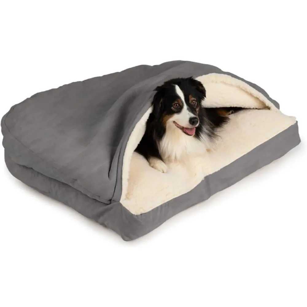 Comfortable cave rectangular dog bed - covered calm pitted dog bed suitable for medium and large dogs washable - large X250412