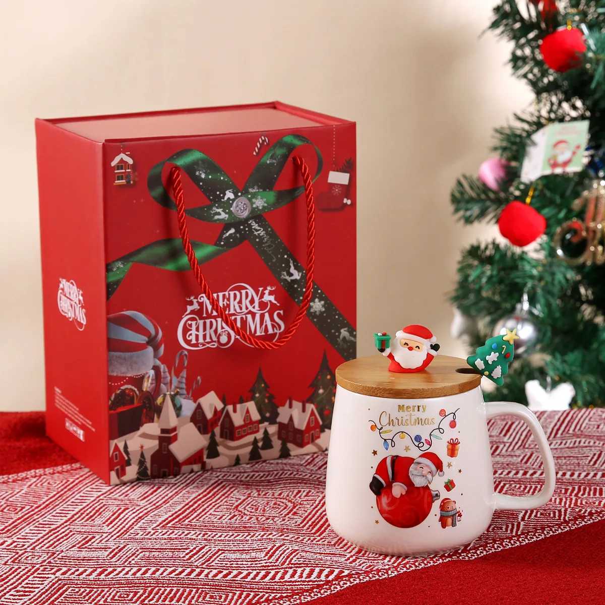 Christmas Mug gift box ceramic mug Christmas gift Ceramic mug with lid with spoon set cup Coffee cup Christmas present Y251112