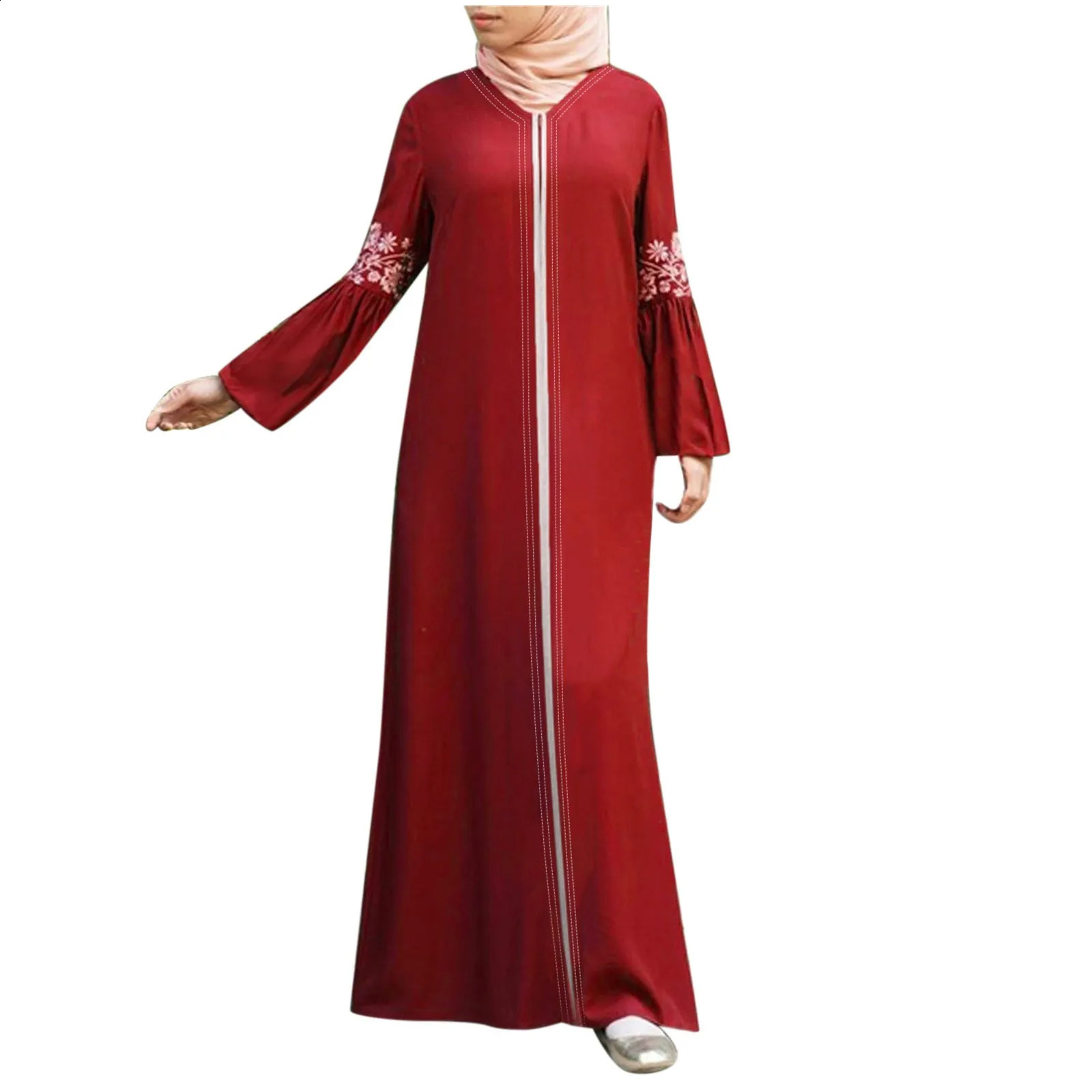 Elegant womens Muslim dress ed Kaftan zipper Abaya Islamic floor length solid plus size robe 250411
