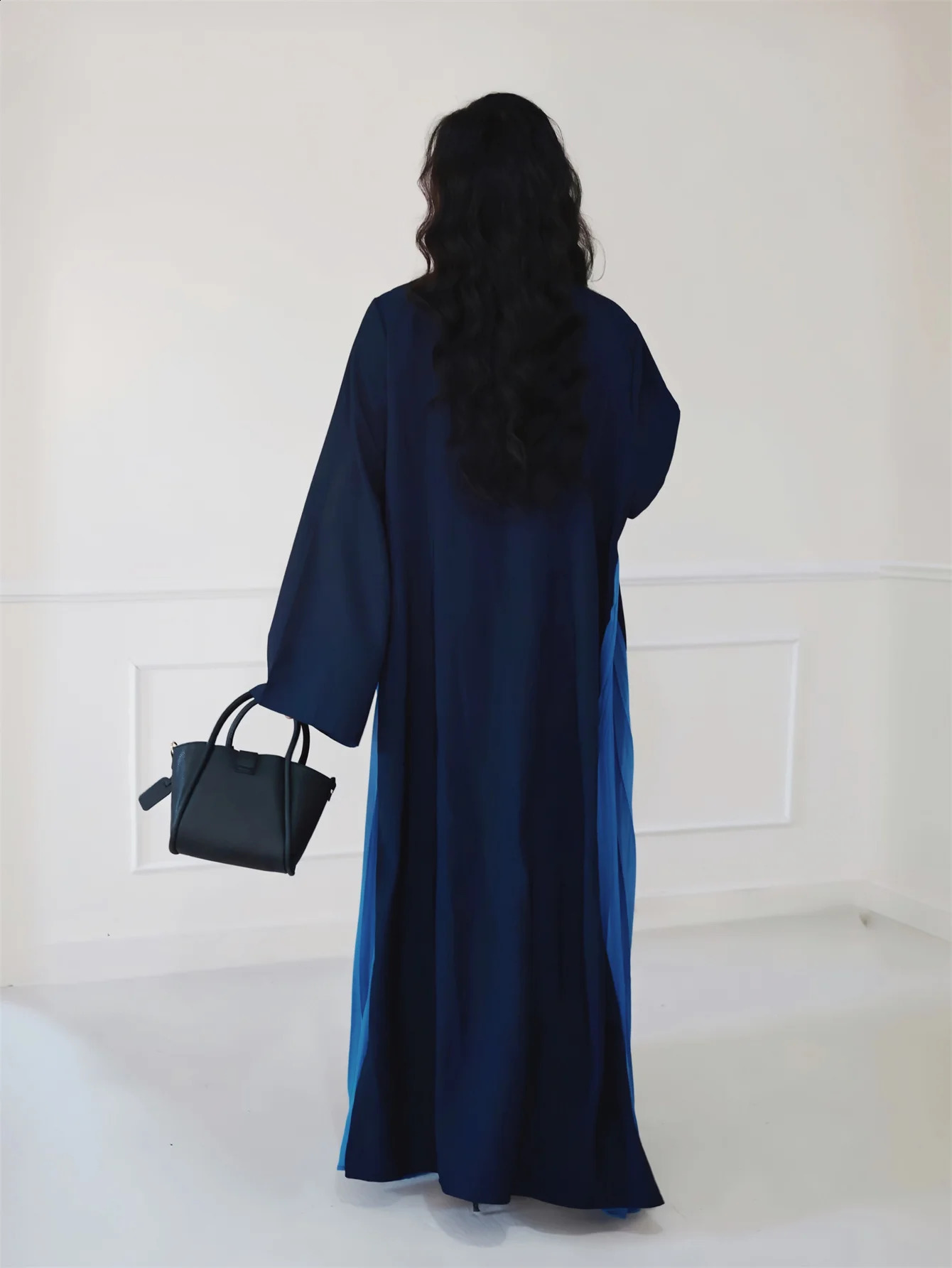 Middle East Islamic Elegant Loose Abaya Muslim Open Front Abayas Long Sleeve Arab Kaftan Womens Jilbab Dress 250411