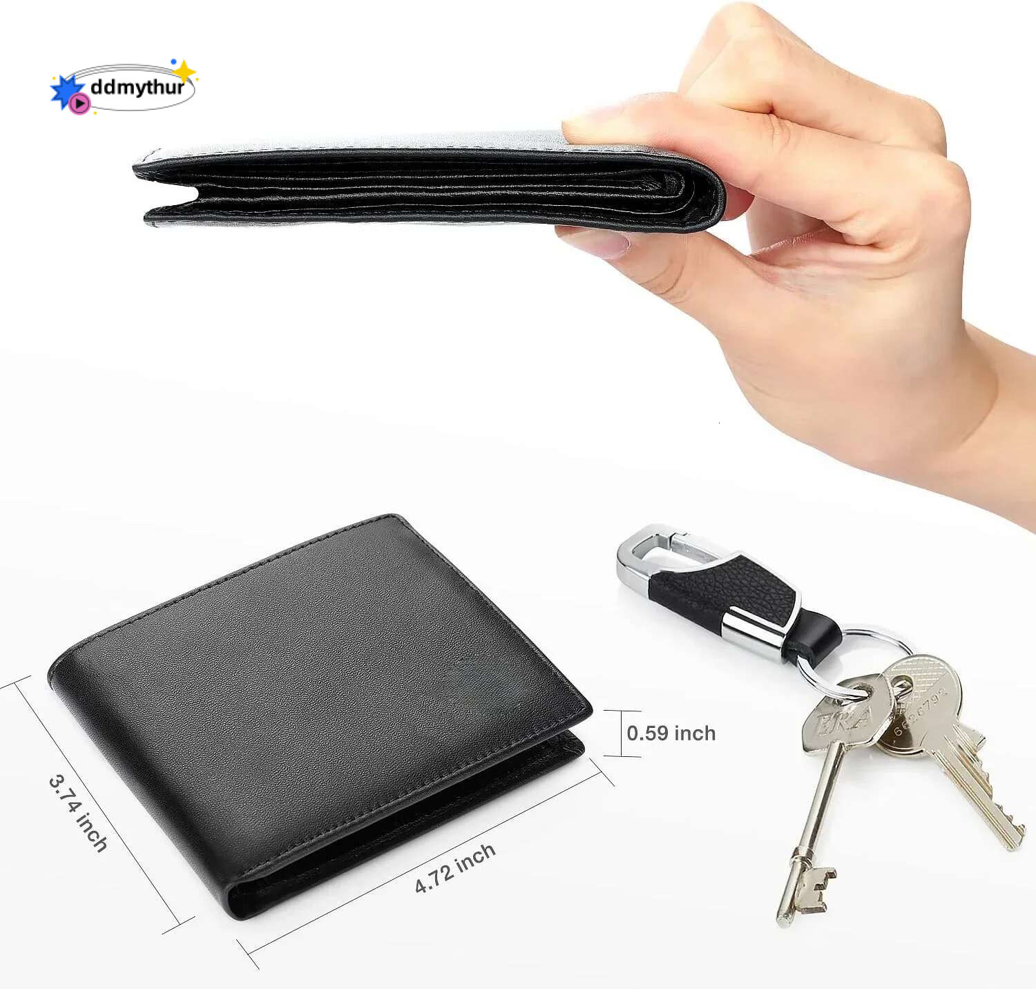 Classic Mens Black Leather Wallets Solid Soft Credit Cards Holders Slim RFID Blocking Purses Coin Pocket Banknote Compartments ddmythur