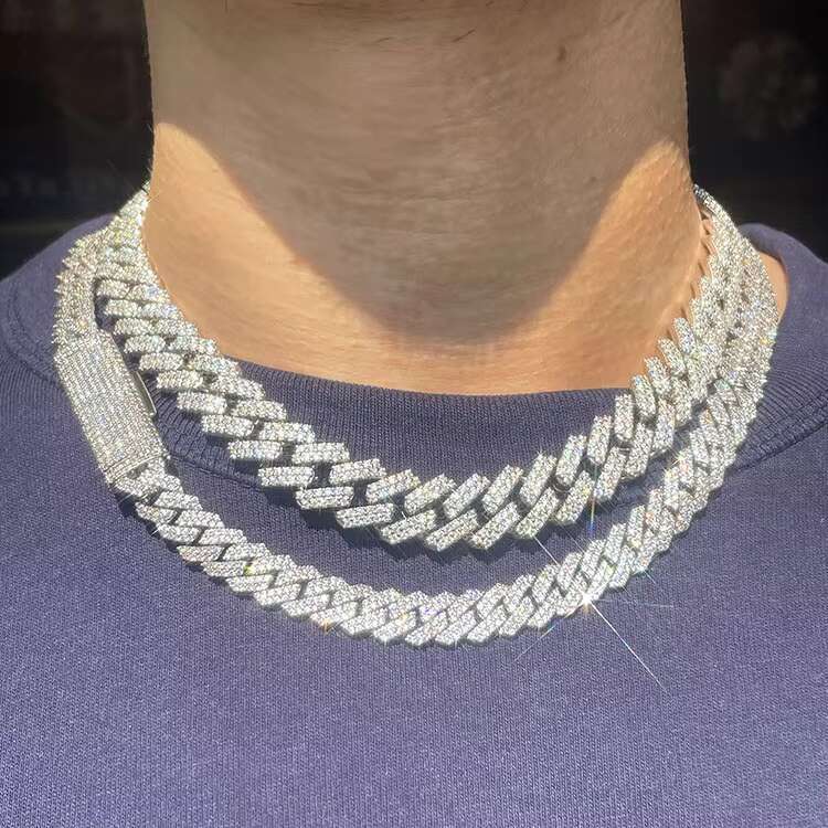 Fashion Jewelry Iced Out Moissanite Diamond 8mm 10mm 12mm Width 925 Solid Silver Cuban Link Chain for Men Necklace