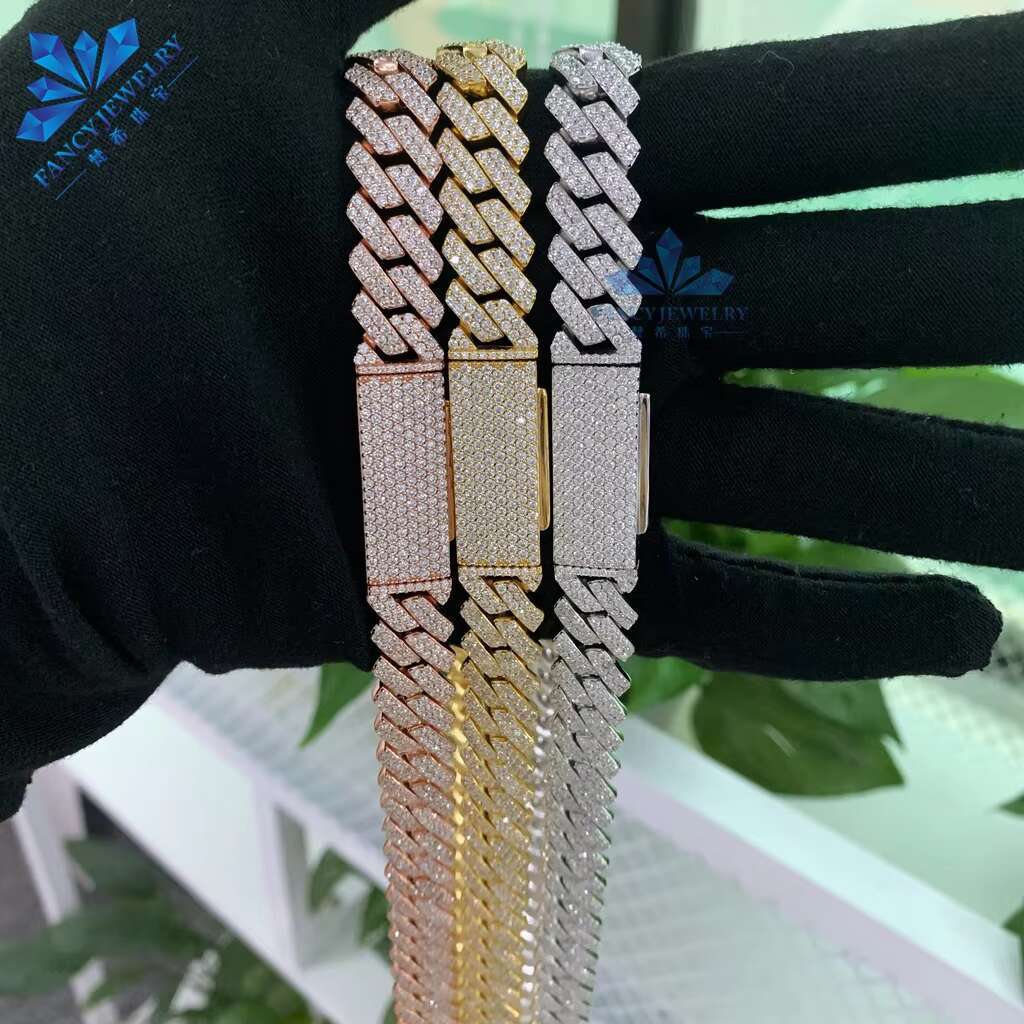 Wholesale 8MM 10mm 12mm 14mm Hip Hop VVS Diamond Necklace Bracelet Drop Shipping Silver Iced Out Cuban Link Moissanite Chain