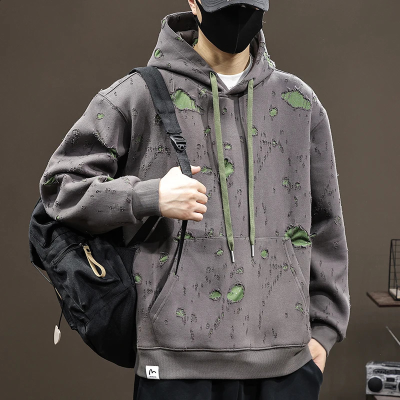 Broken Hole Mens Hoodie Autumn/Winter High end Fashion Loose and Loose Casual Hoodie 250411