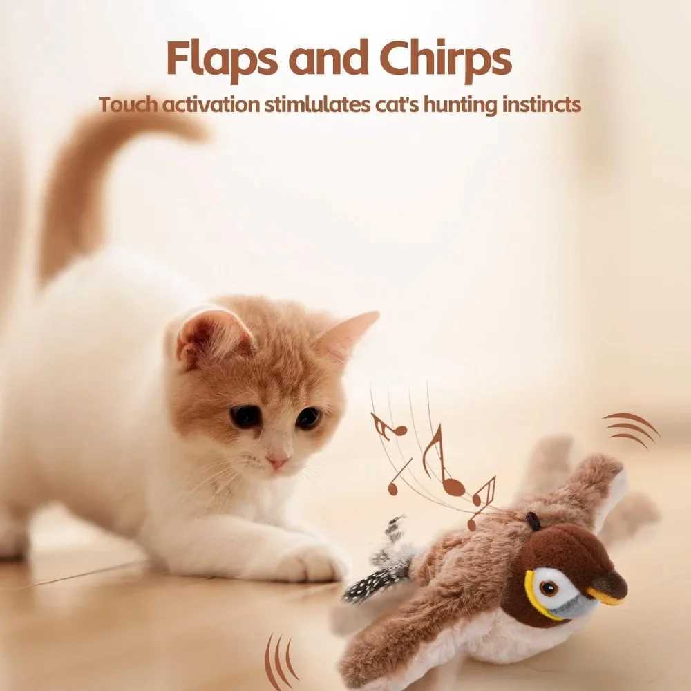 New interactive cat toy rechargeable bird cat toy spine flip bird (not flying) can add cat claws touch activated plush toy Y250412