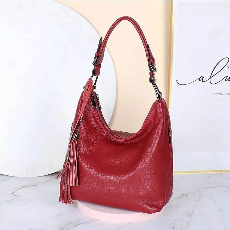 Designer Bag Zency Fashion Tassel Women Shoulder 100% Genuine Leather Daily Shopping Hobos Classic Large Red Tote Handbag Crossbody Bag