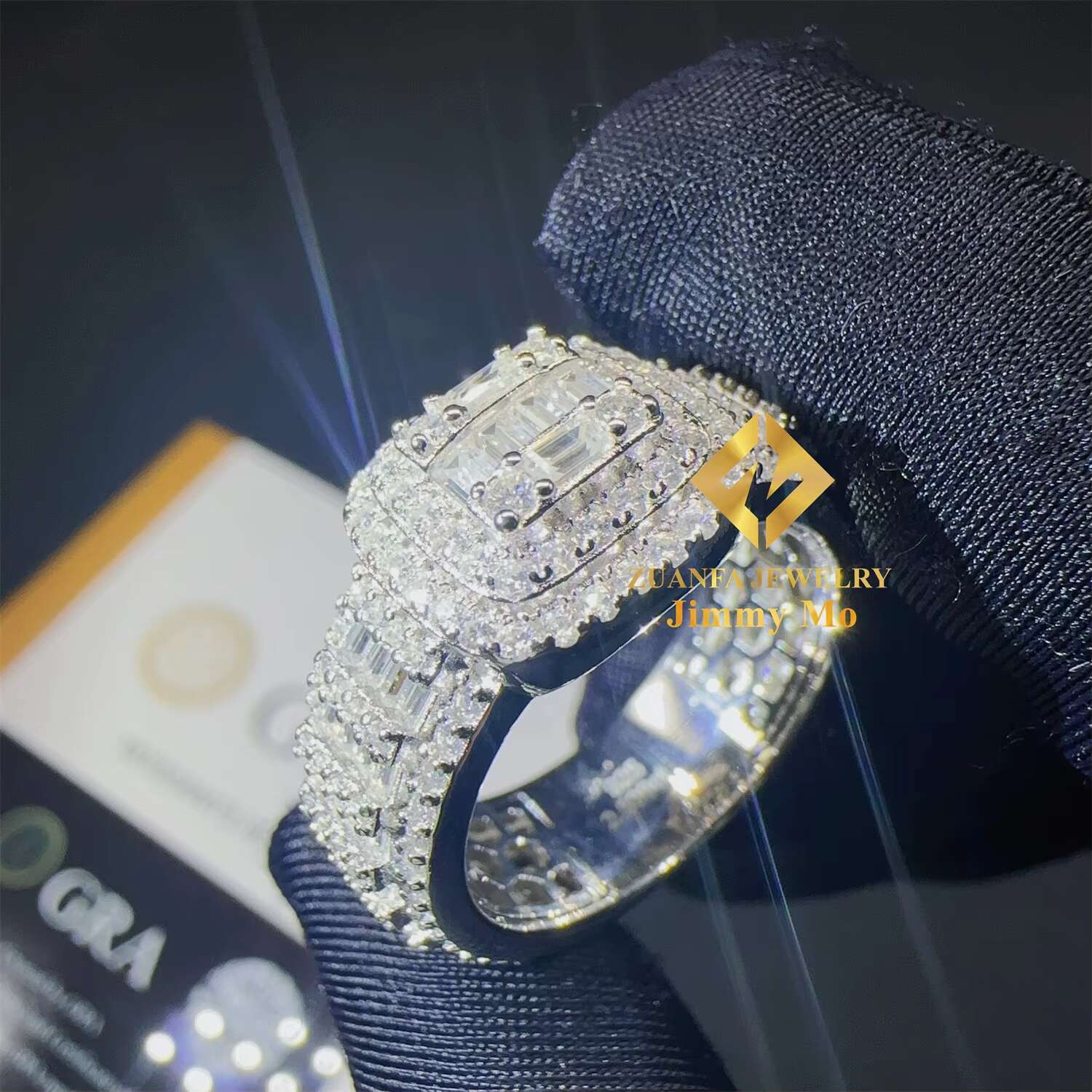 Bling Fashion Iced Out Hip Hop Wedding baguette Vvs Moissanite Diamond 925 Sterling Silver Men Diamond Ring