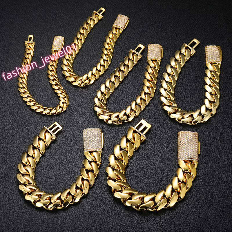 In Stock 14K 18k Gold Plated Bracelet 10mm-25mm 7-9 Inch Pulseras De Hombre Men Women Custom Plate Chunky Cuban Miami Chain