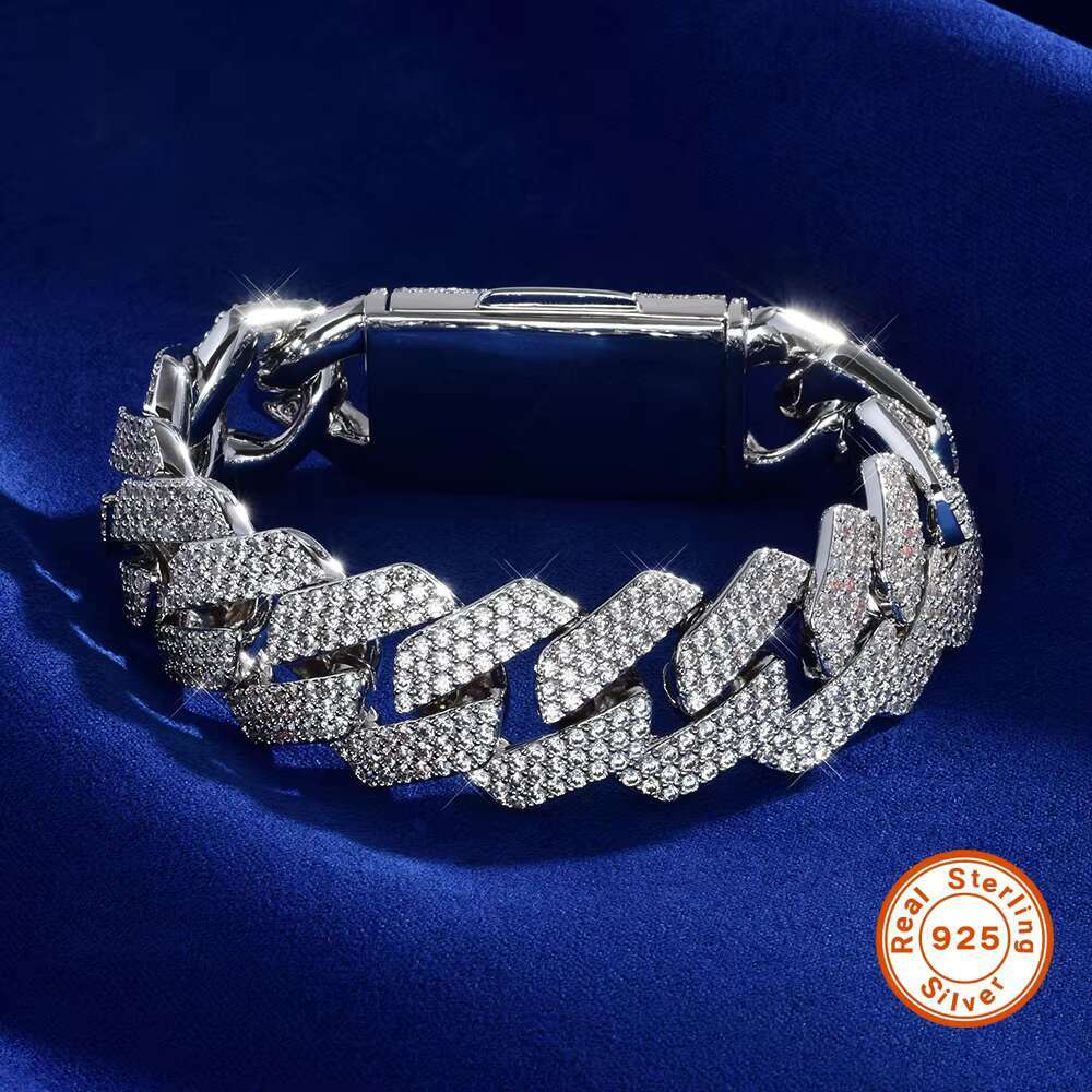 S925 Silver Moissanite Cuban Hip Hop 20mm Necklace and Bracelet