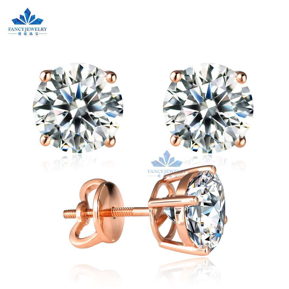 18K 14K Solid Gold Four Prong 0.3ct 0.5ct 1ct 1.5ct 2ct HPHT CVD Lab Grown Diamond Ear Screw Back Earrings for Gift Jewelry