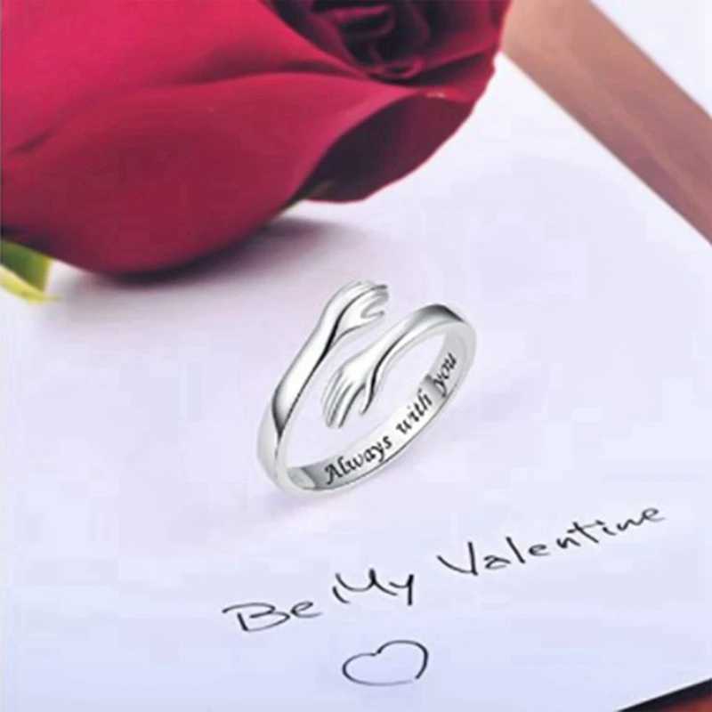 Vintage Womens Hug Ring Silver Open Adjustable Plated Cuffs Wedding Engagement Ring Jewelry GiftXJ250412