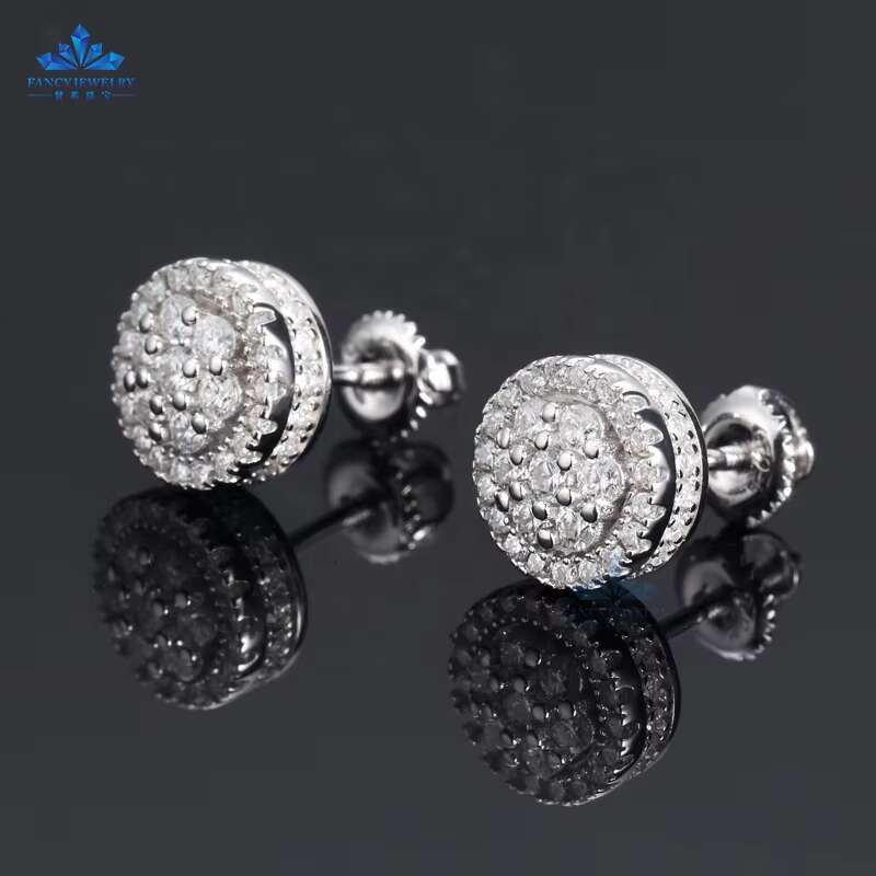Wholesale Stock Jewelry Round Shape Moissanite halo Earrings D VVS Small Diamond 925 Sterling Silver Flower Earrings for Women