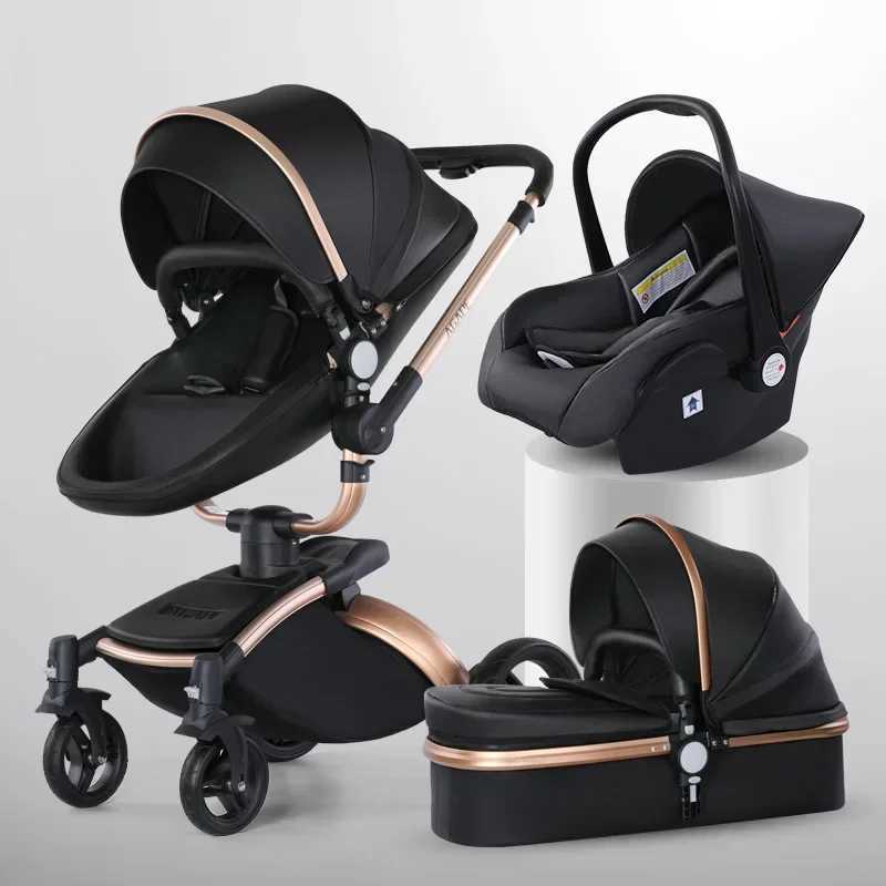 3-in-1 baby stroller with car seat detachable basket high view eggshell PU leather baby stroller luxury baby stroller W250411