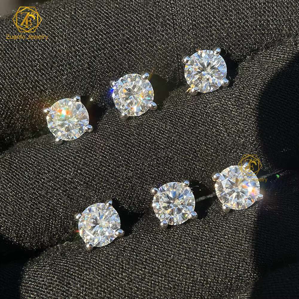 Simple Design All Handmade 925 Sterling Silver Earrings GRA Certified 6.5mm 1carat Diamonds Wholesale Moissanite Earrings