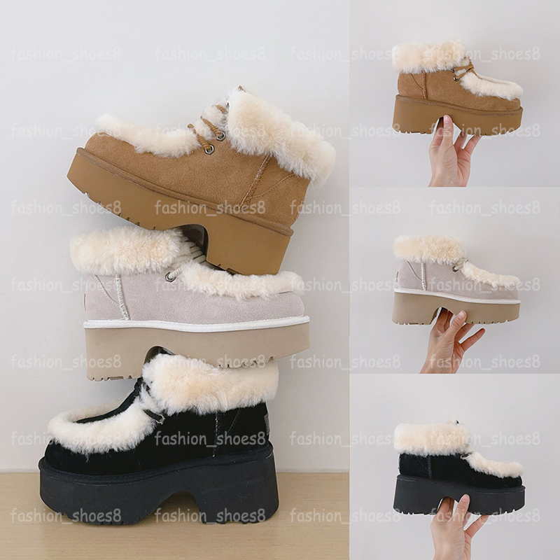 Designer Women Esmee Lace Up Fur Boots Fashion Ultra Mini Platform Boot Suede Leather Ankle Warm Tazz Tasman Shoes Ankle Booties Chestnut EU35-42