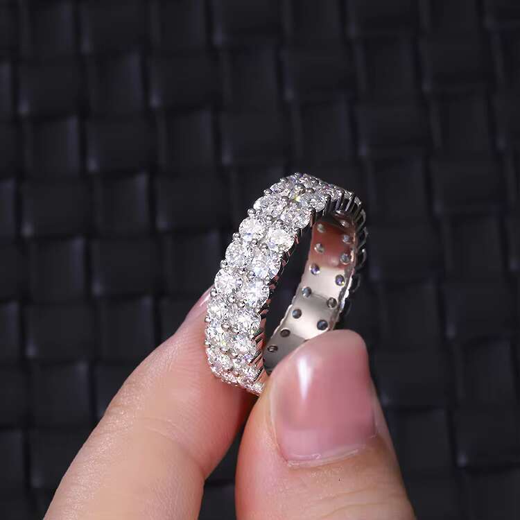 Hip Hop Fashion Moissanite Ring 2rows 925 Sterling Silver Gold Plated Round Moissanite Cuban Ring for Man Women