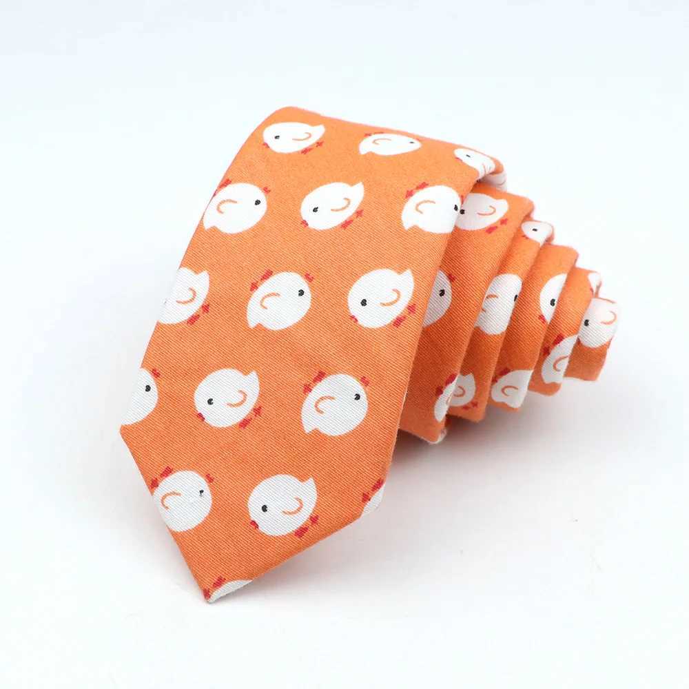 Cute Colourful Cartoon Tie For Men Women Skinny Cotton Animal Fruits Print Necktie Banana Duck Bear Narrow Cravate Funny GiftW251111