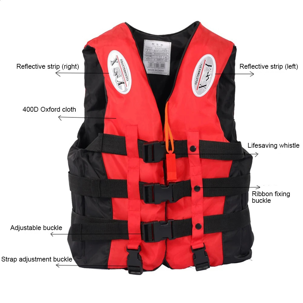 Outdoor Adult Swimming Life Jacket Adjustable Buoyancy Survival Suit Polyester Drifting Safety Life Vest With Reflective Stripe 250411
