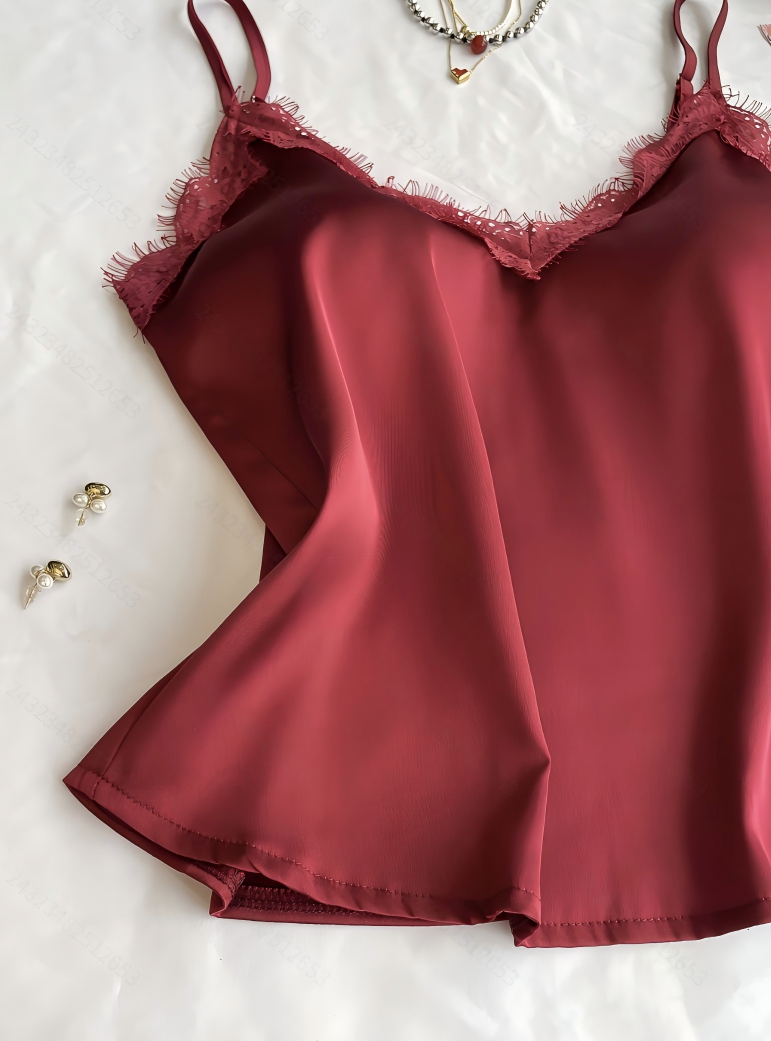 Women's Lace Trim Camisole Top, Elegant Office Commute Sleeveless Blouse, Versatile for Outer Wear & Layering, Stylish & Casual for Daily & Work 