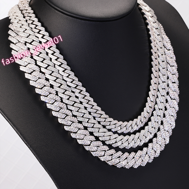 RTS Hip Hop Chain 8mm 10mm 12mm 14mm Iced Out Moissanite Diamond Necklace 925 Solid Silver Cuban Link Chain for Men