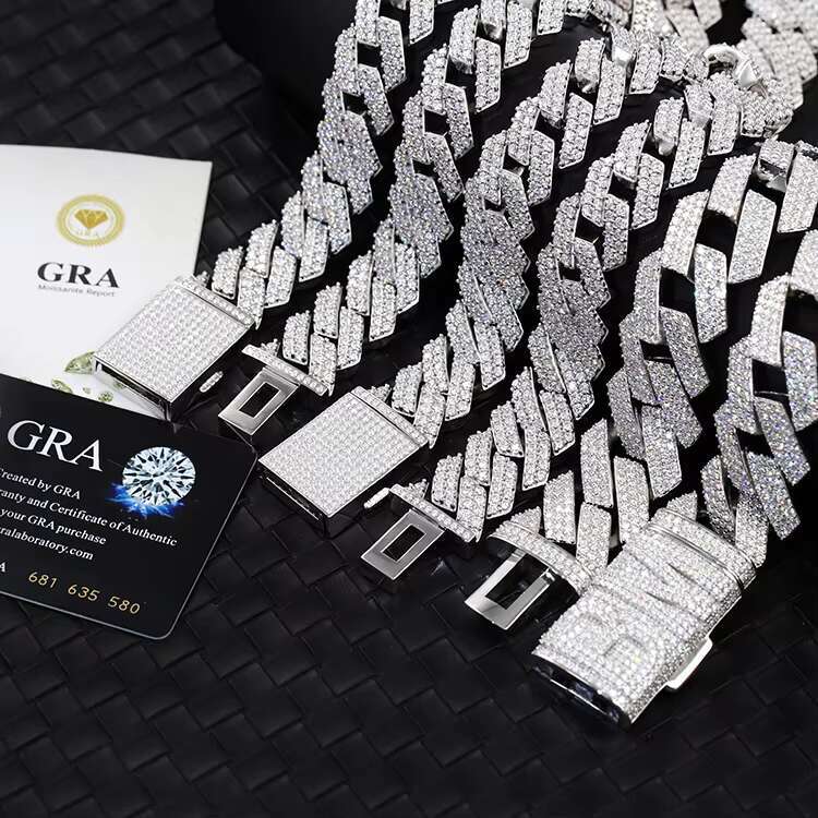 Customized Passed Diamond test 20mm 2rows Cuban Chain S925 Silver with Iced Out Moissanite Hiphop Jewelry Cuban Link Chain