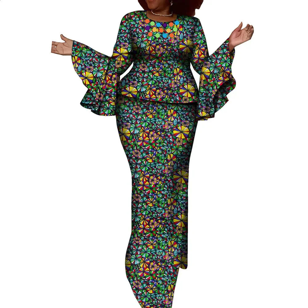 African batik womens 2piece set Bazin Riche top and skirt WY10755 250411