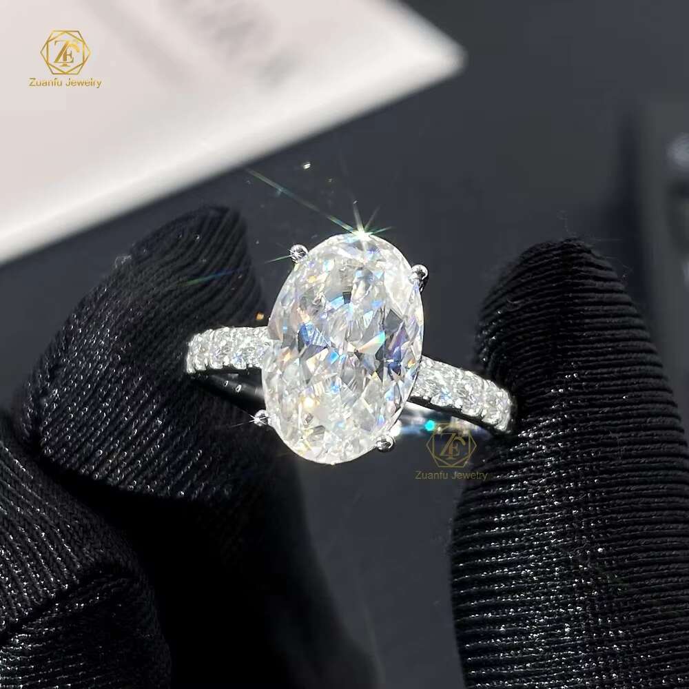 Hot Sale Real Gold 9K 14K 18K S925 Silver Women Engagement Wedding Rings Set 4ct Oval Cut Diamond Engagement Rings Moissanite