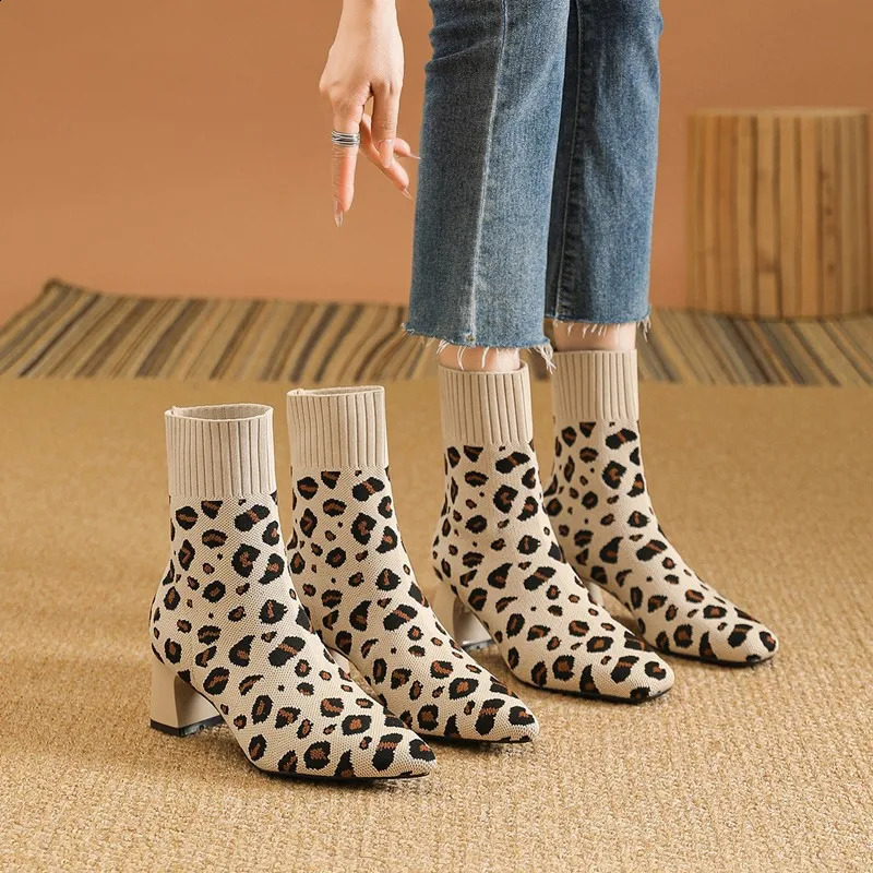 DIMANYU Ankle Boots Women Knitting 2025 High Heel Sock Boots Ladies Pointed Toe Stretch Booties Women 250411