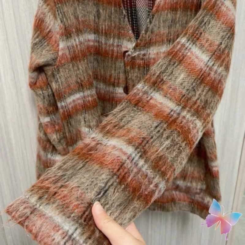 Winter Brown Plaid Mohair OUR LEGACY Jacket Fashion Street Wool Blend Knitted V-neck Cardigan Casual Loose Sweaters Men WomenXJ251112