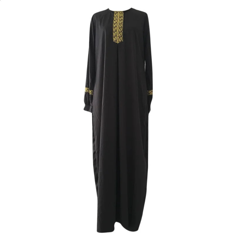 Muslim Abaya ethnic style printing Islamic dress solid color loose casual robe Middle Eastern Arab 250411