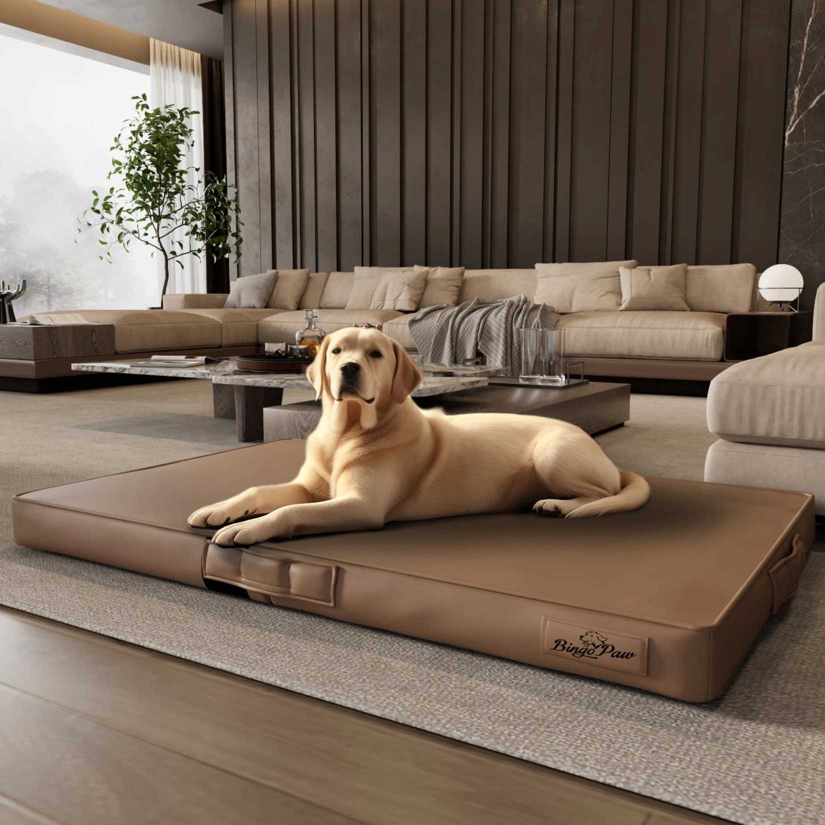 L XL XXL Dog Bed 3D Technology Microfiber Leather Cover Foldable Pet Mat Wrinkled Mat Gray and Brown Anti Bite X250412
