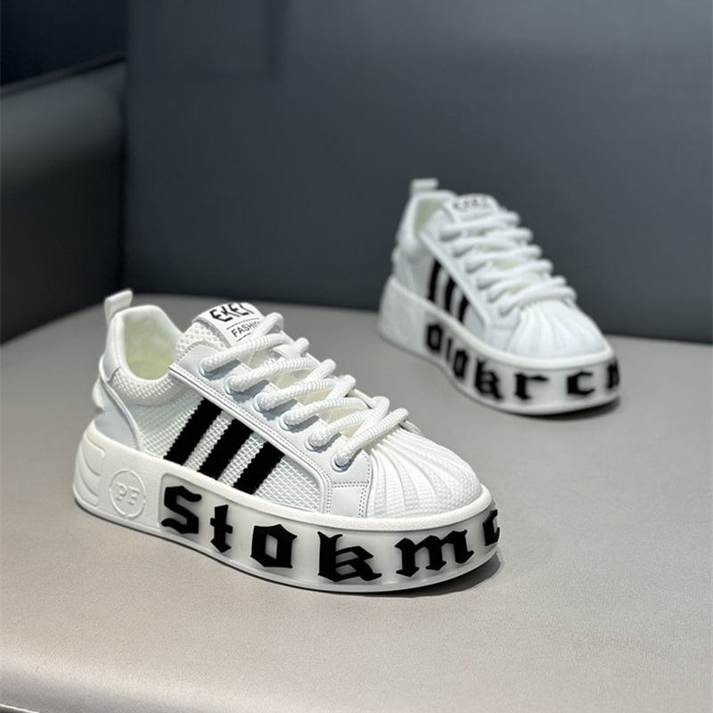 2025 spring burst fashion casual shoes increase high and low help breathable soft sole thin fashion shell head men's shoes white black red