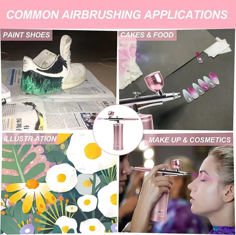 Portable Rechargeable Wireless Airbrush With Compressor Auto Action Spray Gun for Face Beauty Nail Art Tattoo Craft Cake Paint 250409