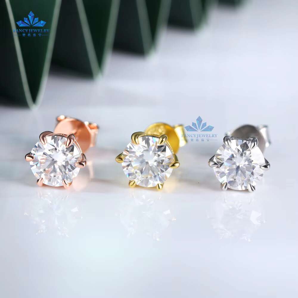 In Stock Moissanite Earrings S925 Sterling Silver 1.0 Carat D EF Color Moissanite Diamond Stud Earrings for Men Women