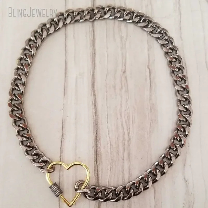 10 pieces of black curly chain necklace screw buckle buckle heart lock couples talisman necklace womens stainless steel jewelry 250409