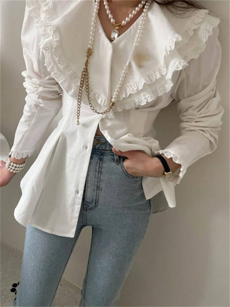 Summer Women Blouse Spring Shirt Female Woman Blouse Maxi Blusas Chiffon Casual Elegant Vintage Long Sleeve Oversize Loose White 250411
