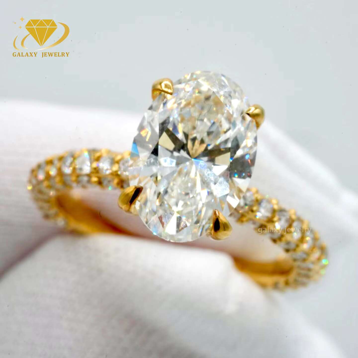 Fine Jewelry Women Engagement Ring Oval Diamond 2ct Fashion 14k Real Gold Halo Lab Grown VVS Moissanite Wedding Ring