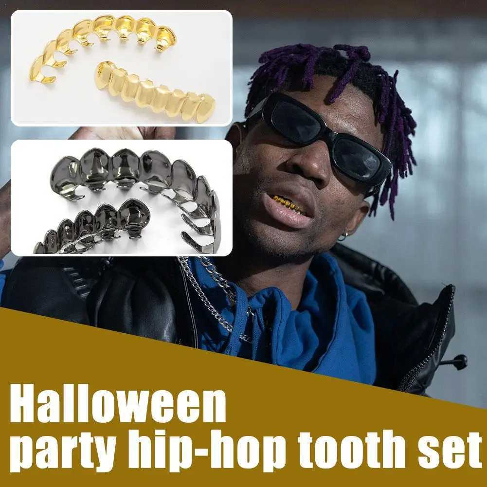 Gold plated silver plated HIP HOP teeth Grillz top and bottom grill set with genuine silicone shiny teeth set W250412