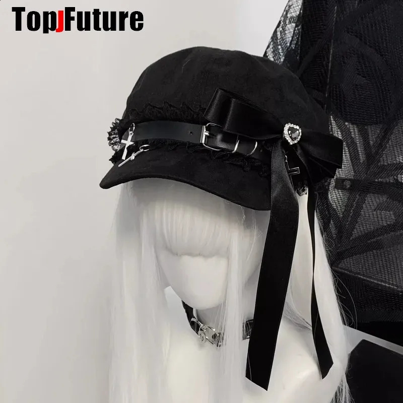 Wholesale Custom Make Customized Women Harajuku Gothic Lolita Beret hat Cap Y2K Girl bow Punk Lace handmake decorative Sun hats 250403