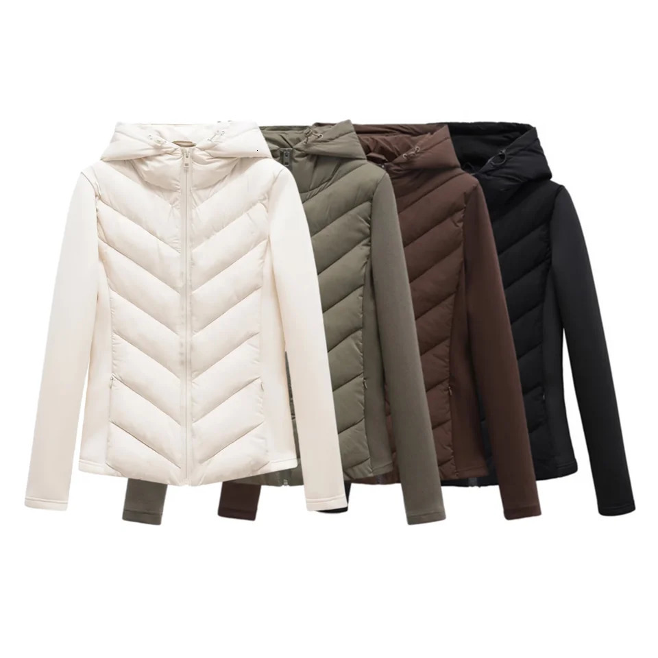 autumn and winter womens hooded air cotton longsleeved slim stitching light quilted down jacket for women 251111