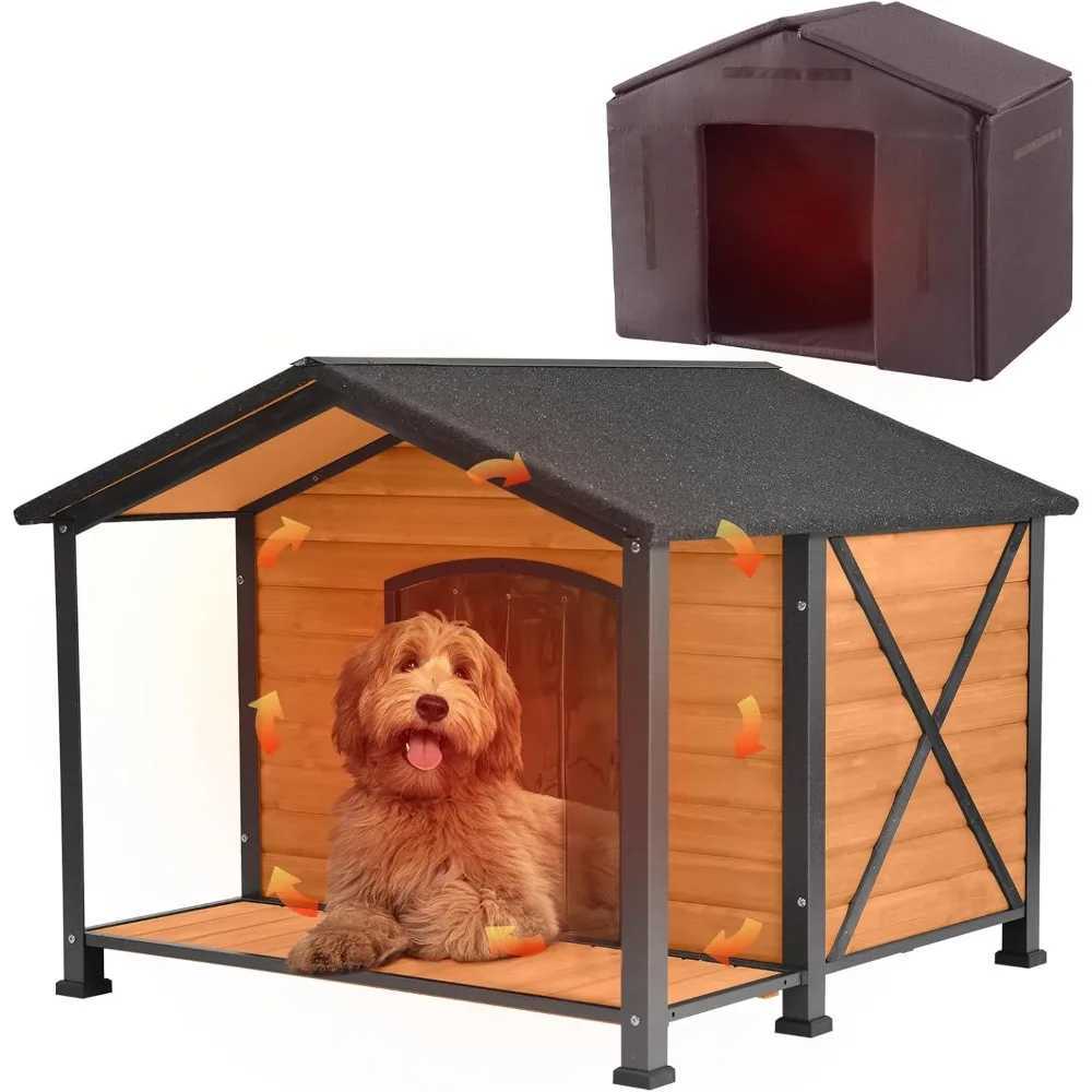 Outdoor dog house insulated oversized dog house with lining for winter hot dog house with 100% insulated all iron frame X250412