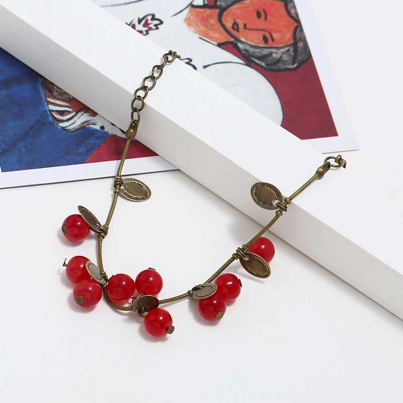 Sweet Cherry Girls Bracelets Antique Color Chain Coin Pendants Female Bangle Vintage Boho Bracelets Summer pulseras mujerC250411