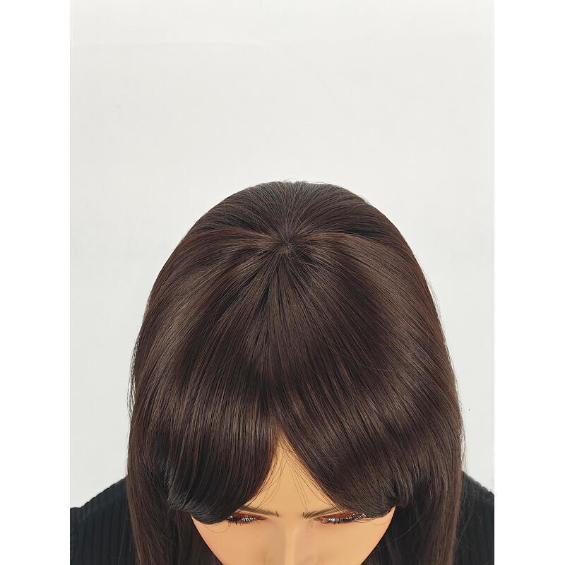 ENTRANCED STYLES en brown Women Long Straight with Bangs Black Hair Wigs Heat Resistant Synthetic Womens Wig for Daily Party Use 24 Inch