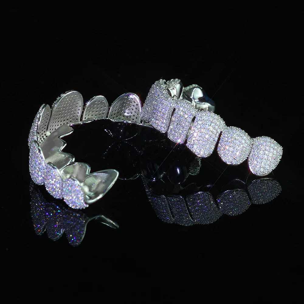 Hip Hop custom 8 pairs of 8 teeth deep Perm cutting VVS Moissanite Grillz ice out 925 sterling silver white gold Grillz W250412