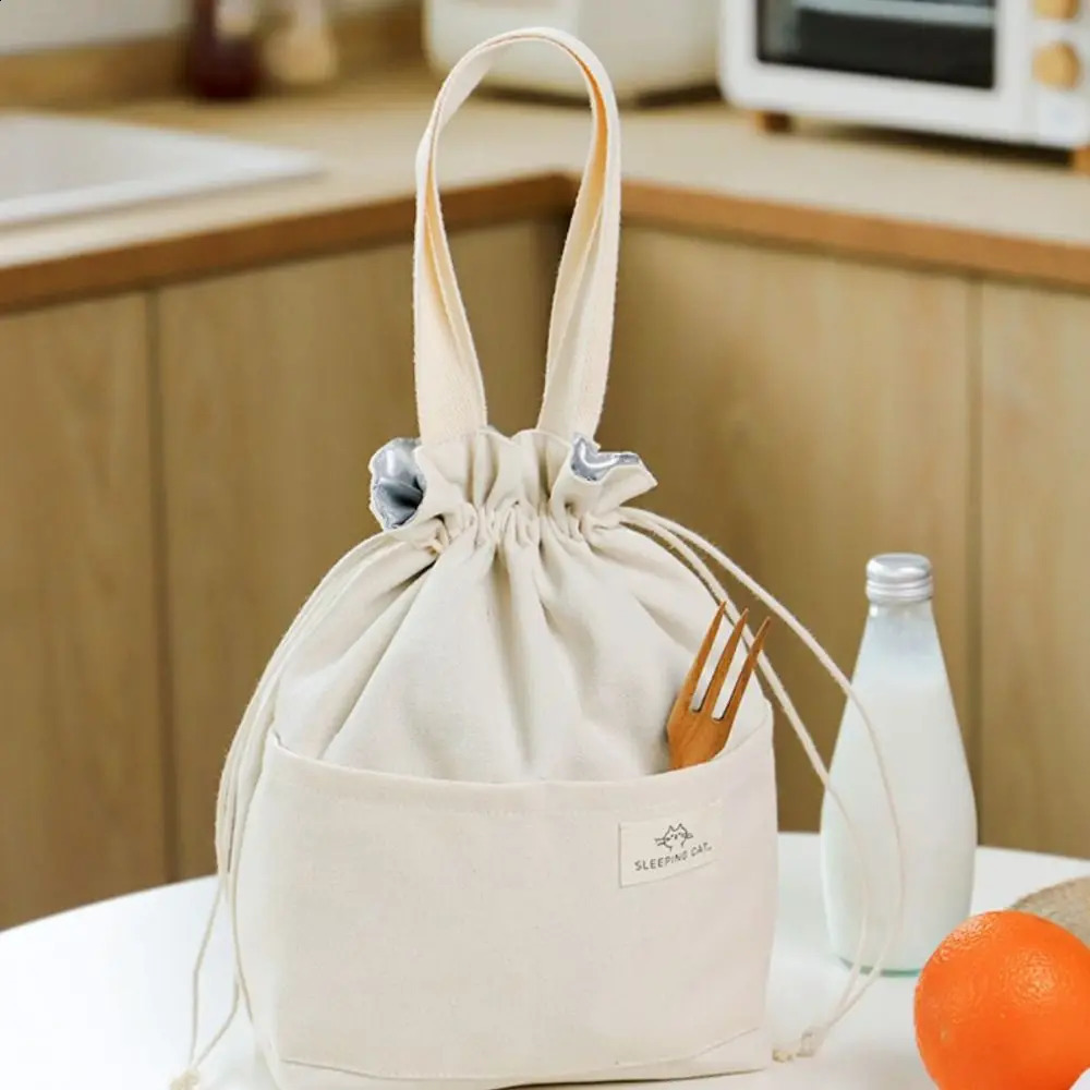 Brushed canvas insulated lunch bag thick aluminum foil box cooler handbag picnic food dinner container 250410