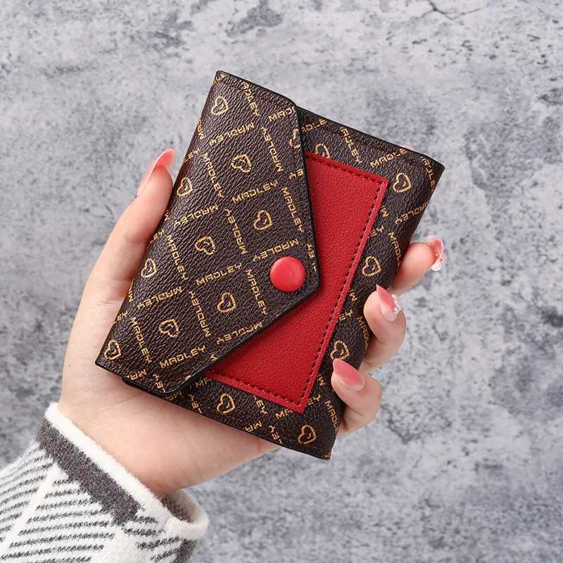 Leather small wallet womens design splicing short wallet womens short coin zipper wallet card holder Z250411